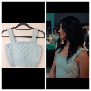 Cider Knit Crop Top As Seen On XO Kitty Mihee Sz X-Small Sky Blue Y2K Coquette